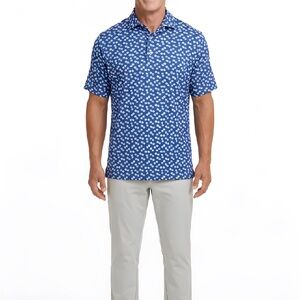 ZIRE Golf Mens Large Navy Dice Print Performance Polo Shirt New Moisture Wicking